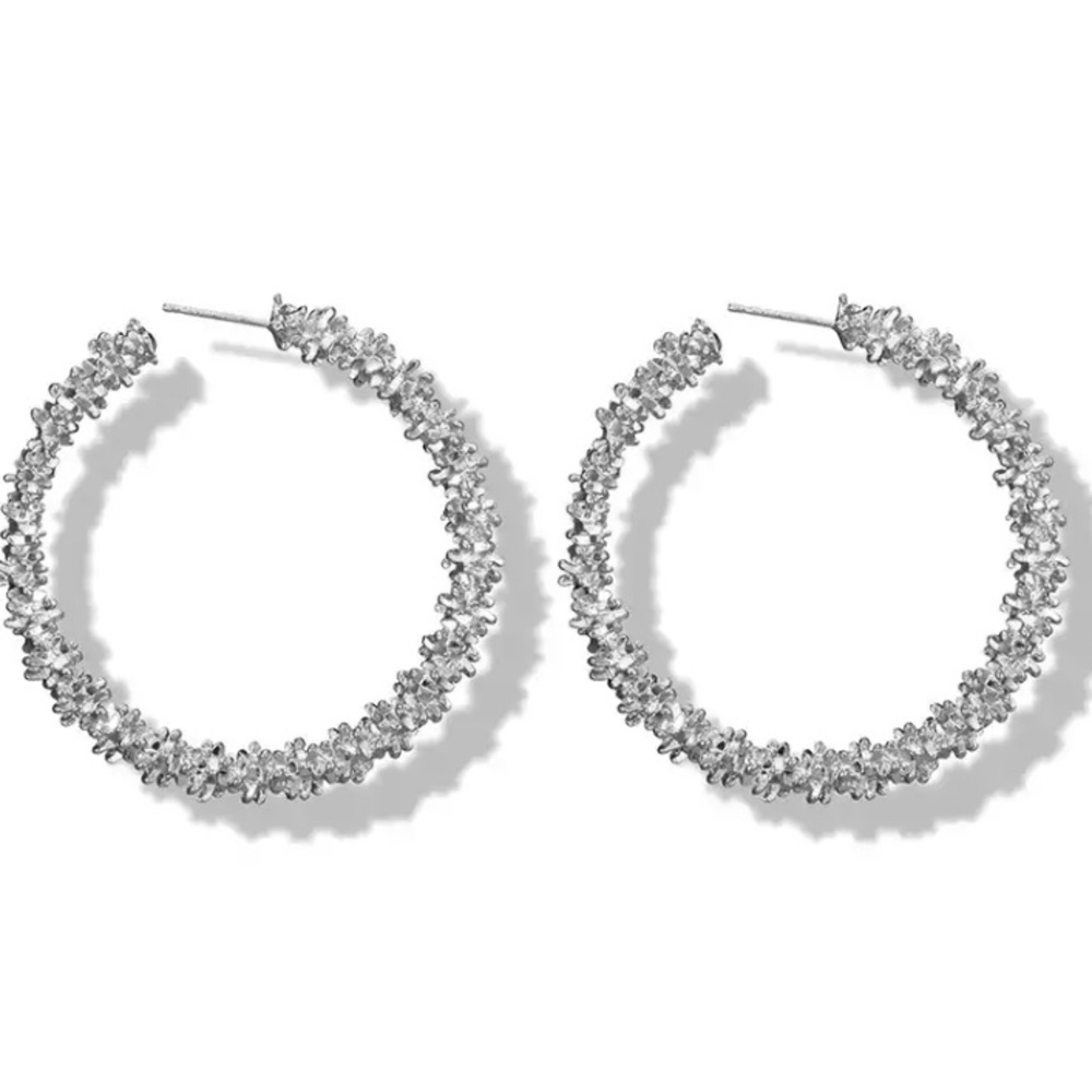 Silver Textured Hoop Earrings